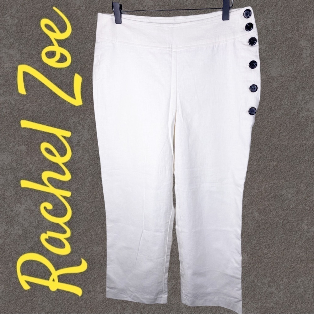 RACHEL ZOE White Linen Capri Resort Pants, Size 6